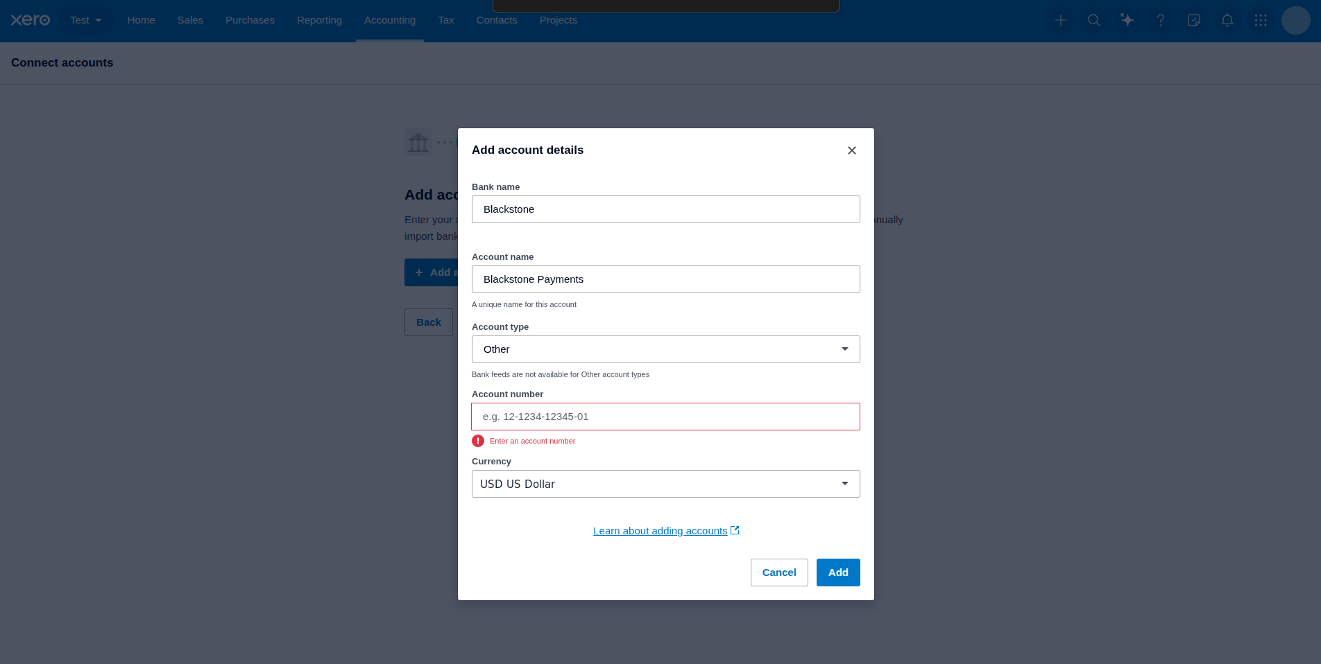 Add account details